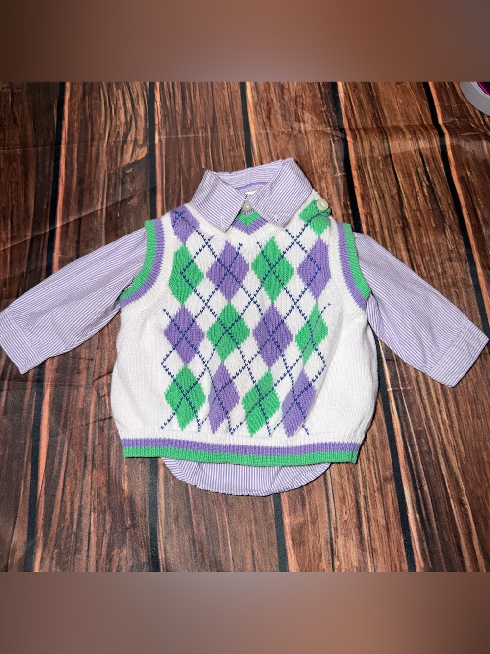 The Children's Place Baby Boys Argyle Sweater Vest Shirt Set 0-3M Preppy